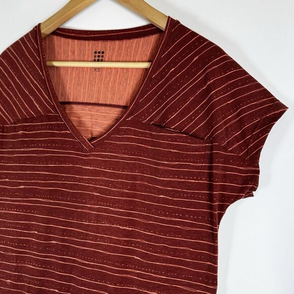 Title Nine Dress Women Extra Small Red Orange Stripe Short Sleeve Stretch Tencel - Picture 4 of 11